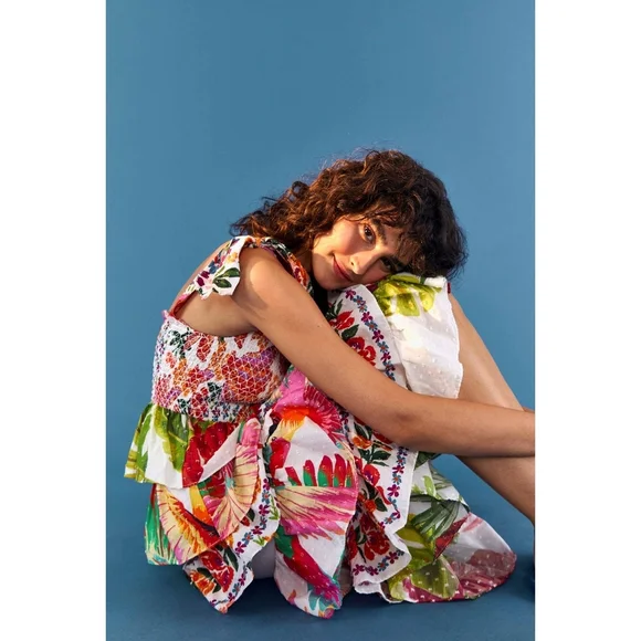 NWT FARM Rio Mixed White Layered Floral Midi Dress Size S - Picture 4 of 14